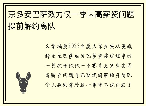 京多安巴萨效力仅一季因高薪资问题提前解约离队 京多安巴萨效力仅一季因高薪资问题提前解约离队